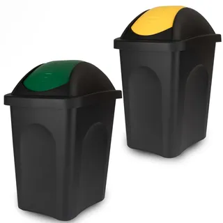 2x Schwingdeckel Mülleimer 30l gelb-grün Gelber Sack Küche 2 60l 2x30 Bin