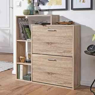 FineBuy Schuhkipper MASSA Holz 2 Fächer Sonoma 12 Paar Schuhe Schuhschrank Schuhkommode