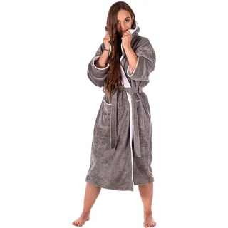 RIEMTEX Bademantel mit Kapuze für Damen und Herren Velour Baumwolle Bamboo Mikrofaser Frottee Morgenmantel (S, Dunkelgrau) - S