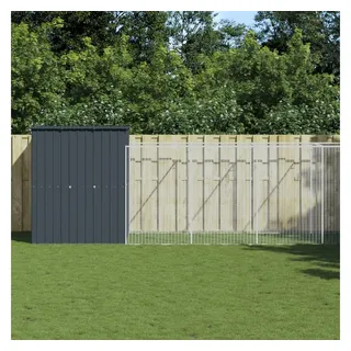 vidaXL Hundehütte mit Auslauf 165 x 1271 x 181 cm Stahl Anthrazit