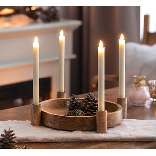 Tablett Kerzenhalter aus Mango-Holz für 4 Kerzen, Kerzentablett, Dekotablett, DIY Adventskranz zum selber gestalten, Weihnachtskranz, Tischdeko