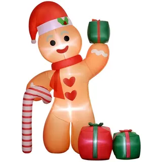 MC Star Weihnachtsfigur Lebkuchenmann mit Zuckerstange, 2,45 m groß, aufblasbar (weiße LED-Beleuchtung, 170 x 100 x 245 cm)