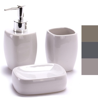 MSV Bad Accessoires Keramik weiß 3-teilig - Seifenspender, Seifenschale, Zahnputzbecher
