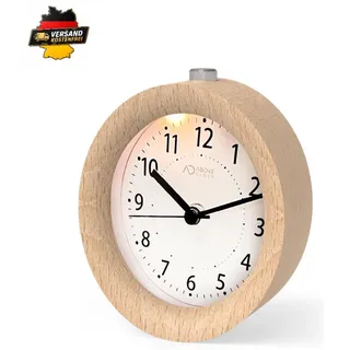 Holzwecker analog ohne Ticken Snooze Nachtlicht 1AA Batterie Naturholz