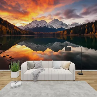PaxGloz Fototapete Bergsee Tapete Alpen Berge Tapeten Vliestapete Modern Wandtapete Wohnzimmer Schlafzimmer Kinderzimmer Wanddeko Motivtapeten 100 x 70 cm (B x H)