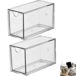 Teebox,Schreibtisch Organizer Büro,Durchsichtig Acryl Stapelbar schubladenbox,Teebeutel Organizer Aufbewahrung mit Schubladen für Teebeuteln,Schreibtischutensilien,Kaffeekapseln,Kosmetik,2 Stück