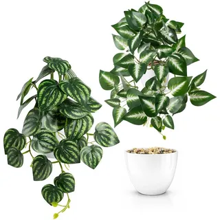 Kunstpflanze Künstliche Hängepflanzen im bruchfesten Topf, Hängepflanze künstlich Efeu, Monstera, Philodendron, Calathea, Pfeilblatt, Mosaik- & Zebrapflanze, PASCH, Bruchfester weißer Kunststofftopf 41 cm