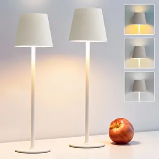 DEELUX 2 Stück LED Tischlampe Kabellos Dimmbar, Akku Nachttischlampe Beige | Akku Tischlampe Kabellos,IP44 Wasserdicht USB-C Nachttischleuchte 2700K/3600/5000K,für Restaurant,Schlafzimmer,Büro, Garten