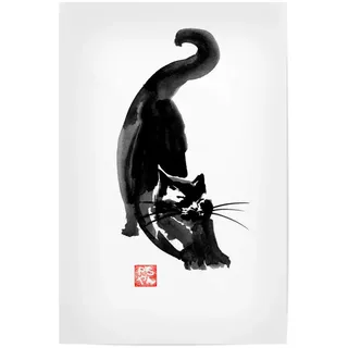 artboxONE Poster 30x20 cm Tiere Stretching cat hochwertiger Design Kunstdruck - Bild cat Chat Japan