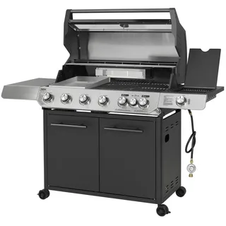 Primaster Gasgrill Primaster Gasgrill Cody Powerzone &, Deckelthermometer Heckbrenner mit Rollen Seitenbrenner schwarz|silberfarben