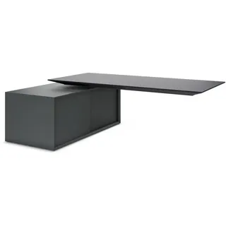 Chef-Schreibtisch Galta, elektrisch höhenverstellbar, Unterbau-Sideboard, Anthrazit, 240 x 75 x 160 cm