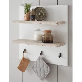 Furn.Design Küchenregal Rovola, Wandregal in Pinie weiß Landhaus, mit 2 Ablagen und 3 Haken weiß
