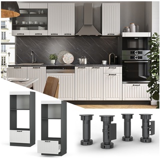 Vicco Mikrowellenumbauschrank Küchenschrank Küchenmöbel Fame-Line Landhaus Anthrazit Weiß 60 cm Küche Einbauküche Blende Hochschrank Schublade Mikrowelle Backofen Küchenzeile