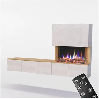 GLOW FIRE Elektrokamin CW5 Rechts E-Motion LED Kamin- Wohnwand mit Kamin, Sideboard mit Kamin, Elektrokamin mit Heizfunktion und Knistereffekt grau