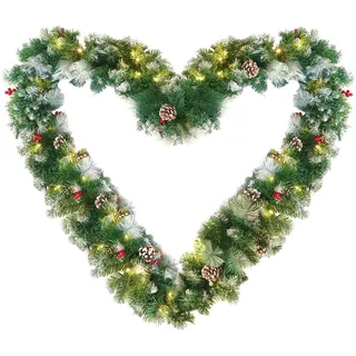 YRHome 300cm Weihnachtskranz Tür für Innen und Außen Deko Tannenkranz Weihnachtsgirlande Tannengirlande Weihnachten Girlande Türkranz (Schnee-Effekt & Tannenzapfen Typ mit 50 LED)