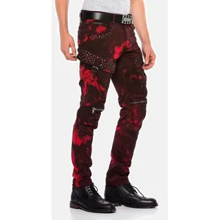 Cipo & Baxx Straight-Jeans Jeans mit Biker- und Punk-Elementen, CD558 rot 36