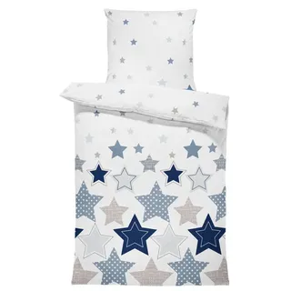 One Home Bettwäsche Kinder Sterne, Fleece, 2 teilig, Kinderbettwäsche Stars, kuschelig flauschig warm weich Winter weiß