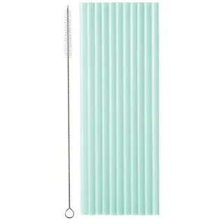 12 Plastikstrohhalme + Reinigungsbürste, 23 cm, salbei grün hellgrün, wiederverwendbar
