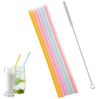 7er Set Silikon Strohhalme Wiederverwendbar - 8mm Dicke Trinkhalme mit Reinigungsbürste, BPA-Frei & Flexibel, Faltbare Silikonstrohhalme für Kinder & Unterwegs, Macaron Farben, 22-25cm