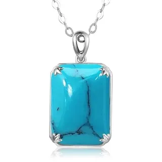 DJMJHG Silberanhänger Aquamarin Anhänger Halskette Echt Sterling Silber Rechteck Edelstein Statement Damen Edler Schmuck Türkis