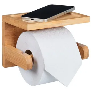 relaxdays Toilettenpapierhalter Bambus Toilettenpapierhalter mit Ablage (1-St) braun