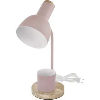 EMOS - LED Tischlampe POPPY mit Stift-Halter, E27 Gewinde - elegante Leseleuchte aus Metall mit Fuß aus Holz - Netzkabel 1,5m mit Schalter und Eurostecker - ohne Lichtquelle, E27 max. 25W - Rosa