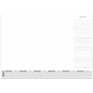 PuK Papier-Schreibtischunterlage mit Kalender 2027 | DIN A2 mit Kantenschutz | 25 Blatt zum Abreißen mit To Do Liste | mit Schutzleiste| A2 Kalender