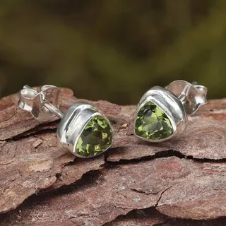 Drachensilber Peridot Ohrstecker Steinschmuck (Paar) 925 Silber - Silber;Grün