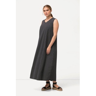 Ulla Popken Damen große Größen Übergrößen Plus Size Jersey-Maxikleid, A-Linie, V-Ausschnitt, ärmellos schwarz 46+ 829620100-46+