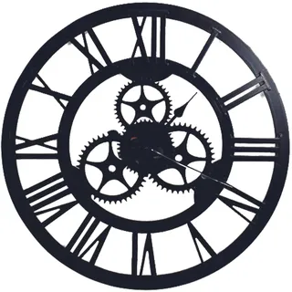 HOME DECO FACTORY HO2926 Home Factory-HO2926 Wanduhr, Getriebe, 70 cm, Wanddekoration, Holz, MDF, Schwarz, 70 x 3,5 x 70 cm