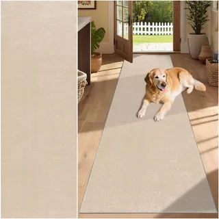 SUNMME Teppich Läufer 50 x 200 cm rutschfest Teppichläufer, Kurzflor Küchenläufer, Waschbar, Faltbar, für Eingang, Küche Beige