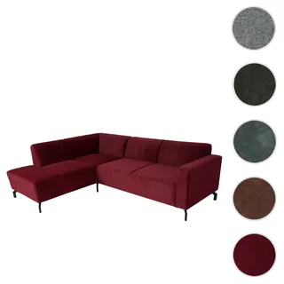 Ecksofa HWC-J60, Couch Sofa mit Ottomane links, Made in EU, wasserabweisend 247cm ~ Samt bordeaux-rot