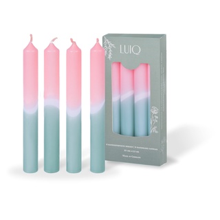 LUIQ [4 Stk.] Dip Dye Neon Kerzen, Rosa - Grün, 21cm x 2,2 cm, handgefertigt in Deutschland, Geschenk Frau, zweifarbige Kerzen, Kerzen mit Farbverlauf