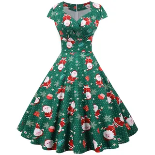 Graceyo Damen Weihnachtskleid Elegant Weihnachts Retro Cocktail Abschlussball Kleider 50er 60er Rockabilly Ärmellos Kleid Ballkleid Cocktailkleid Hohe Taille Partykleid - 3XL