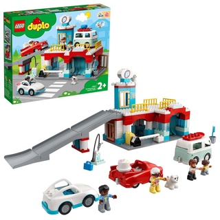 LEGO 10948 DUPLO Parkhaus mit Autowaschanlage mit Spielzeugauto, Wohnmobil und Rennauto, Garagen-Spielzeug inkl. 4 Figuren, für Kleinkinder, Mädc...