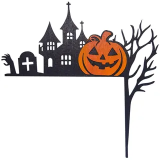 Halloween-Dekoration Tür-Eckrahmen Set: Rustikaler Holz-Türrahmen-Eckrahmen mit Kürbisburg + 20 Holzaufkleber (10mmx0.5mm) – Halloween Kürbis, Kürbis Deko, Halloween Deko Kürbis für Tür Fenster Tisch