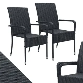 Juskys Yoro Polyrattan Gartenstuhl Schwarz 2 St.