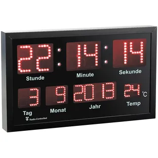 LED-Funk-Tisch- und Wanduhr mit Datum und Temperatur, 412 rote LEDs