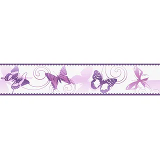 Bricoflor Lila Tapeten Bordüre mit Schmetterling Tapetenbordüre Selbstklebend Kinderzimmer Tapetenborte aus Vlies und Vinyl
