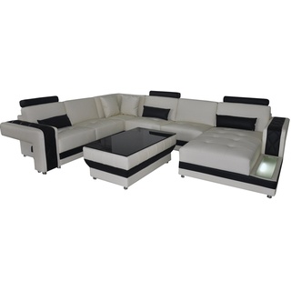 JVmoebel Ecksofa, Ledersofa Couch Wohnlandschaft Eck Design Modern Sofa U-Form schwarz|weiß