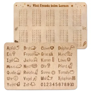Frühstücksbrettchen Kinder mit Gravur zum ABC und 1x1 lernen Spiel, Geschenke zur Einschulung, Holzbrettchen Schulkind Geschenk Schulanfang Mädchen Jungen, Schultüte Füllen Ideen Zuckertüten Füllung