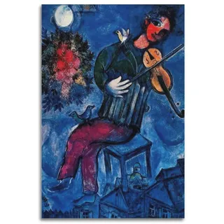 DryNda Marc Chagall Poster The Blue Fiddler Wandkunst Bild Gemälde Leinwand Drucke Kunstwerke Schlafzimmer Wohnzimmer Dekor 60 x 90 cm