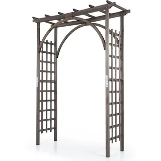 HOMASIS Gartenbogen Holz, Rosenbogen für Rosen & Kletterpflanzen, Rankhilfe für Hochzeit Garten Partys, Rankgitter Spalier Torbogen Rosengitter Pflanzenstütze mit Dach (Braun, 160 x 60 x 216 cm)