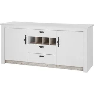 Home affaire Unterschrank Florenz, Küchenunterschrank in Pinie Weiß, Unterschrank mit verschnörkeltem Metallgriff, im Landhausstil, Arbeitshöhe 92 cm weiß