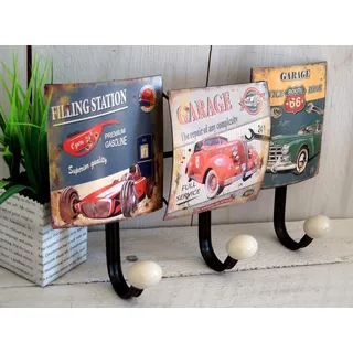 LB H&F Lilienburg Garderobenhaken Garderobenhalter Garderobe Kleiderhaken Wandhaken Auto (Küchenhaken Geschenk Idee Papa Geburtstag Küchengarderobe Metall Deko Garage Werkstatt Cars Retro Blechschild Shabby Vintage Nostalgie Pin up Girl Wandbild AUTO G, industrial nostalgisch Gaderobenleiste Hakenleiste), Wandgarderobe Haken Halter Jacken Bar Deko bunt