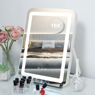 OUO Kosmetikspiegel mit Beleuchtung, 30,5 x 40,6 cm, 3 Farb-Beleuchtungsmodi, Schminktischspiegel, 10-fache Vergrößerung