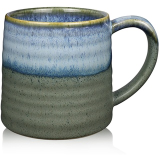 SECELES 500ml Große Keramik Kaffeetassen Becher, Handgemachte Keramik große Teetasse Mug mit großer Griff für Büro und Zuhause, mikrowellen Kühlschränke und spülmaschinenfest (Glacier Blue)