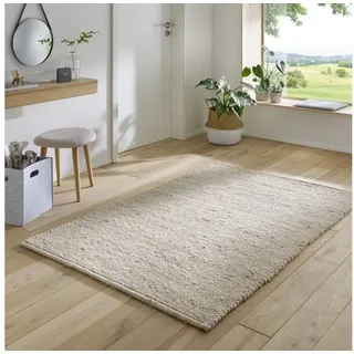 Taracarpet Gewalkter Handwebteppich Helsinki aus hochwertiger Schurwolle hergestellt in der EU fürs Wohnzimmer, Esszimmer, Schlafzimmer und die Küche geeignet 070x130 cm beige