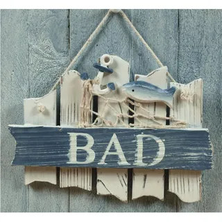 Unbekannt Türschild Bad aus Holz mit Fisch ca. 17x13cm Maritime Bad Deko