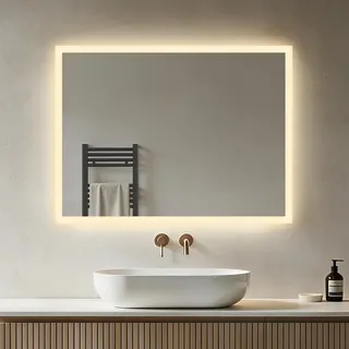 Heilmetz Badspiegel mit Beleuchtung LED 120 x 60 cm, 3000K, Wandmontage | LED Badspiegel mit 5 mm kupferfreiem Silberspiegel, 3000K, 2400 lm und Wandmontage horizontal/vertikal